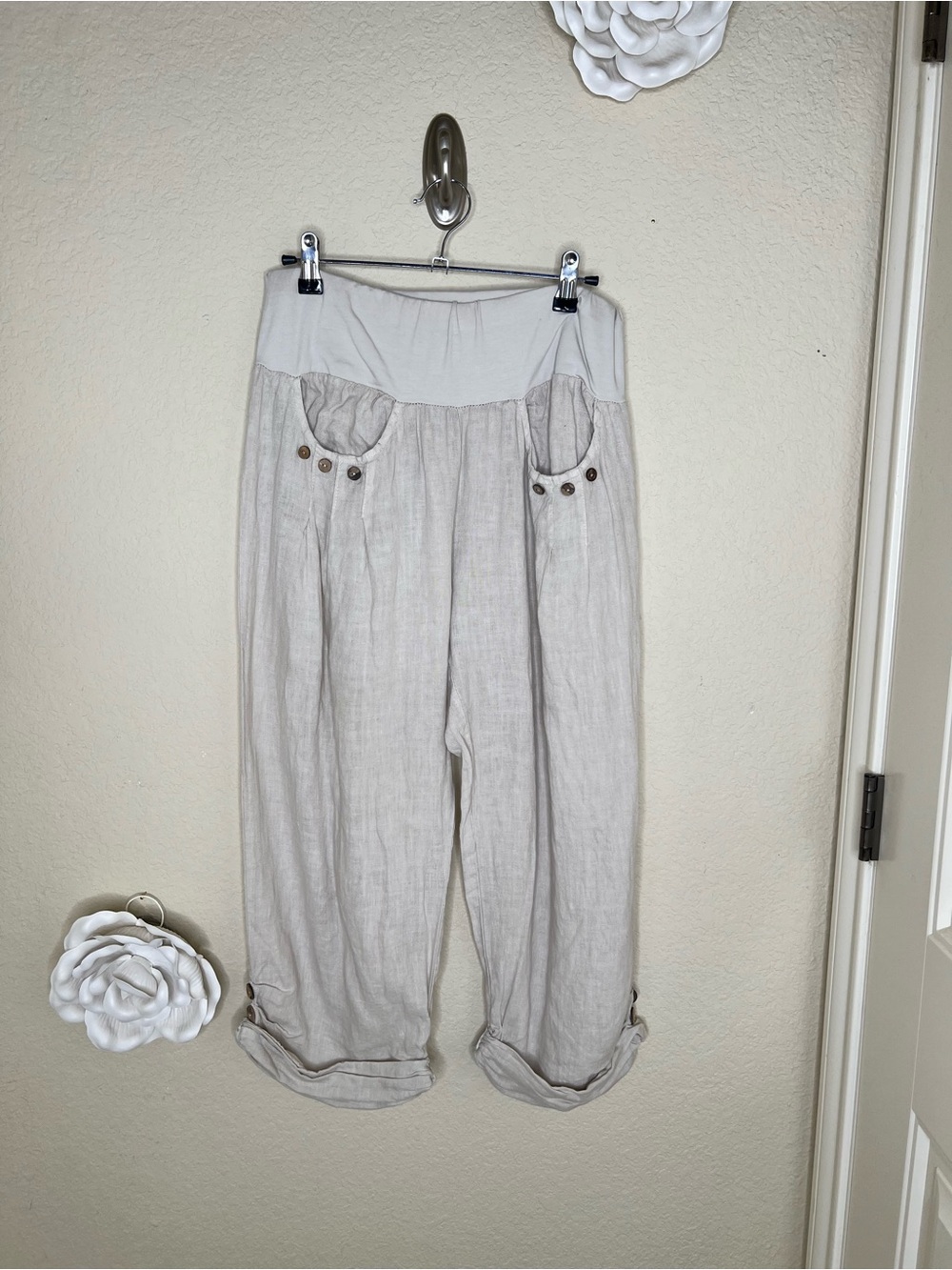 NTM: Made in Italy 100% Linen Lagenlook Balloon Pants Beige Est. L